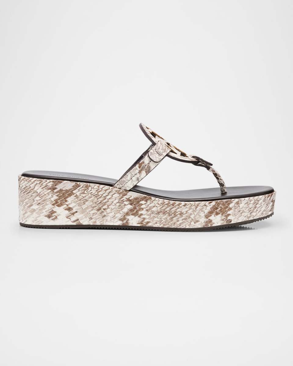Miller Snake-Embossed Logo Wedge Thong Sandals